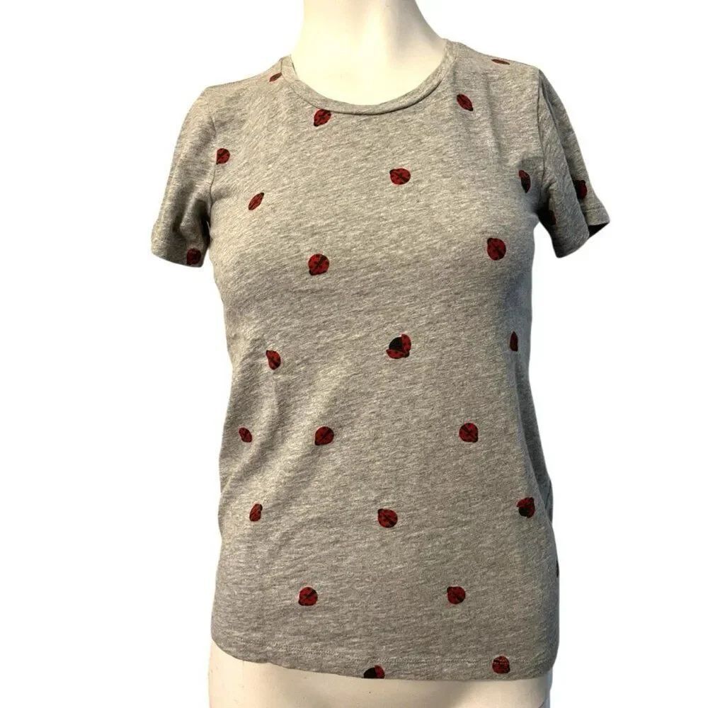 J. Crew Ladies XXS Ladybug All Over Print Short Sleeve T Shirt Top
